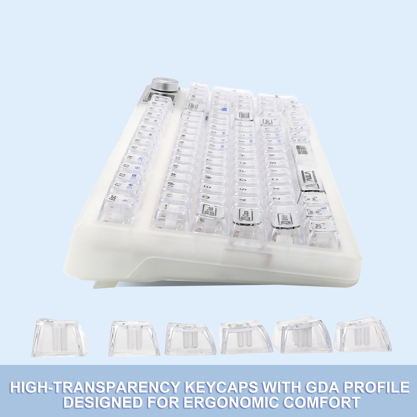 AULA F98Pro Transparent Wireless Mechanical Keyboard – White, Tri-Mode (Bluetooth/2.4G/USB-C), Hot-Swappable Switches, OLED Display, 4000mAh Battery, RGB Backlit