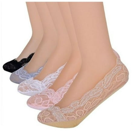 AM Landen 5 pairs set Women's No Show Socks Invisible Socks Anti-Slip Ankle Lace Socks
