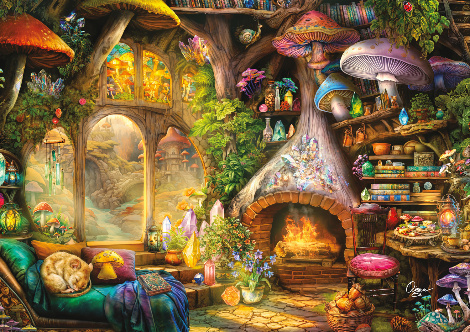 Buffalo Games Merry Mushroom Cottage 300-Piece 21.25 x 15-Inch Interlocking Jigsaw Puzzle for Adults Ages 14+