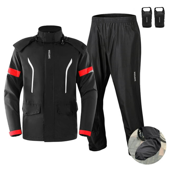 Wosawe WOSAWE Detachable Cycling Rain Suit with Concealed Shoe Covers, Waterproof Polyester Jacket & Pants Set for Outdoor Riding, Black/Green, Size XL/2XL