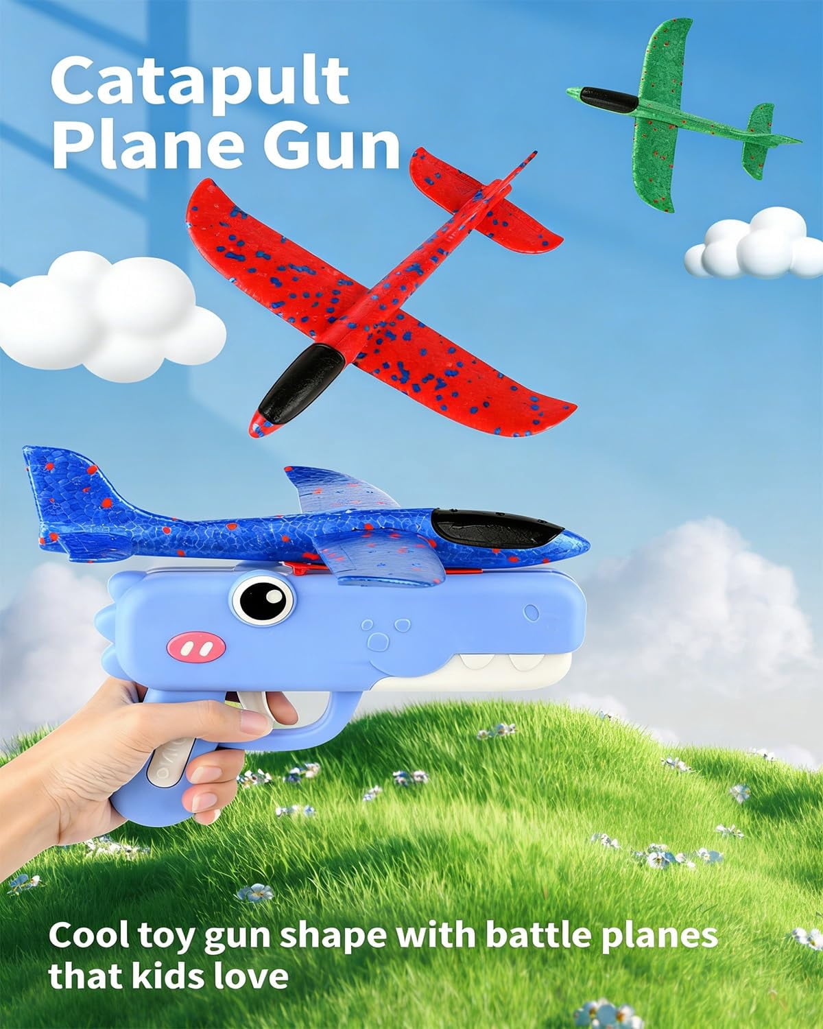 Dinosaur Foam Glider Launcher Toy, Dinosaur Catapult Gun Aircraft,  Outdoor Flying Catapult Toy for Backyard Park Beach Play