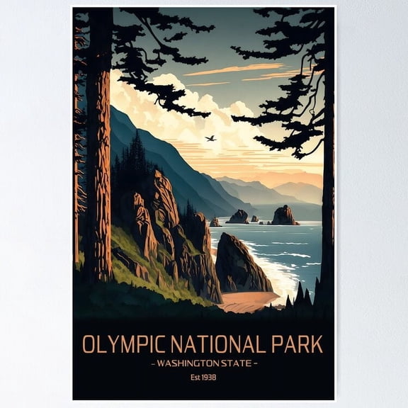 Olympic National Park Pacific Beaches Poster, 8x12 UNFRAMED