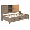 thumbnail image 5 of Twin Size Lounge Daybed with Storage Shelves, Cork Board, USB Ports and 3 Drawers, Antique Wood Color, 5 of 10