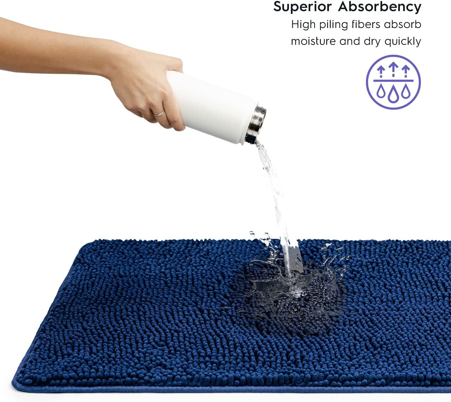 Bathroom Rugs, Extra-Thick Memory Foam Bath Mat, Ultra-Soft Chenille Microfiber, Highly Absorbent, Machine Washable, Shaggy Bath Mats for Bathroom, Circular Cutout (21x32 + 20x22, 2pcs) Navy