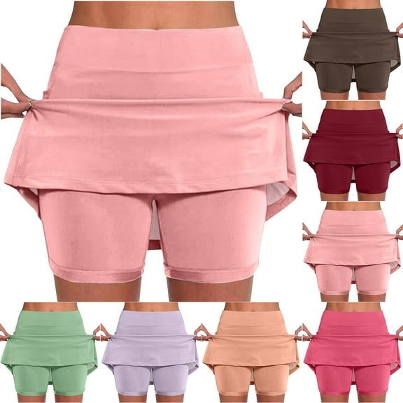 Pxkloy Women's Plus Size Skort High Waisted Dressy Casual Workout Hiking Skirts Summer Athletic Tennis Shorts for Teen Girls Bronze,L