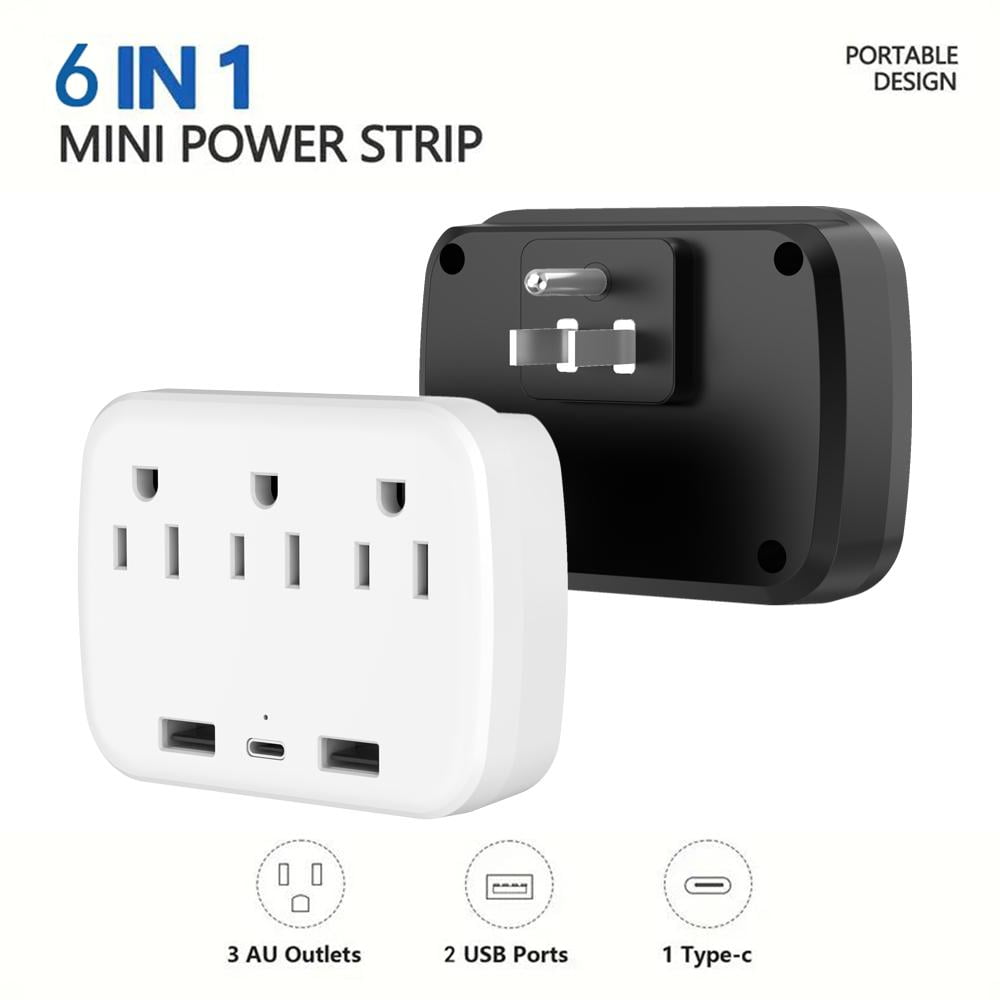 USB Outlet Extender Surge Protector - Multi Plug Outlet with Rotating Plug,Power Strip with 3 AC Spaced Outlet Splitter and 3 USB Ports (1 USB C) for Travel, Home, Office