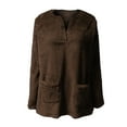 thumbnail image 5 of IROINNID Fall Shirts for Women Long Sleeve Winter Thermal Pullover Sweatshirt Loose Fit Solid Warm Casual Tops with Pockets,Coffee, 5 of 5