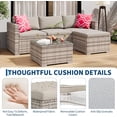 thumbnail image 4 of IdealHouse 5-Piece Outdoor Sectional Sofa Set, All-Weather PE Rattan Patio Furniture with Ottoman & Tempered Glass Table, Convertible Garden Couch for Backyard, Porch, Poolside (Gray/Light Gray), 4 of 9