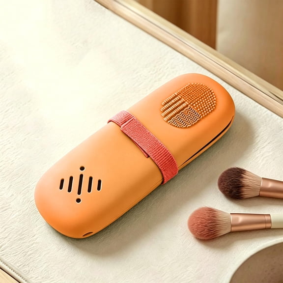 Lenkho Silicone Travel Makeup Brush Holder with Built-in Cleaning Mat, Ventilated Portable Cosmetic Brush Storage Case, Dustproof Makeup Organizer Pouch for Travel Daily Use