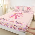 thumbnail image 4 of Feelyou Rainbow Letter K Queen Sheet Sets for Girls, Cartoon Lover Heart Bed Set for Bedroom, Pink, 4pcs, 4 of 5