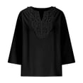 thumbnail image 6 of 3/4 Length Sleeve Womens Tops 2026 Spring Summer Cotton Linen V Neck Lace Oversized Boho T Shirts Blouse, 6 of 6