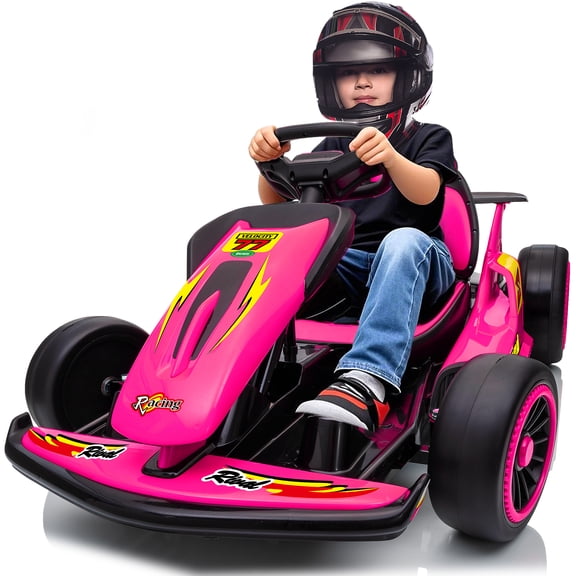Letsgokid 24V Big Kids Electric Go Kart, 400W Fast Drift Kart with 4 Speed Mode, Up to 8.1 MPH, EVA Tires, 5-Point Safety Belt, Music, High/Low Speed, Go Karts for Kids Ages 6-12 Boys Girls
