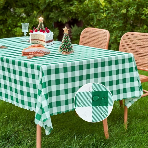 MANGATA CASA Spring Gingham Tablecloth Rectangle- Checkered Waterproof Tablecloths - Polyester Buffalo Plaid Wrinkle Free Table Cover(Green 60x72in)
