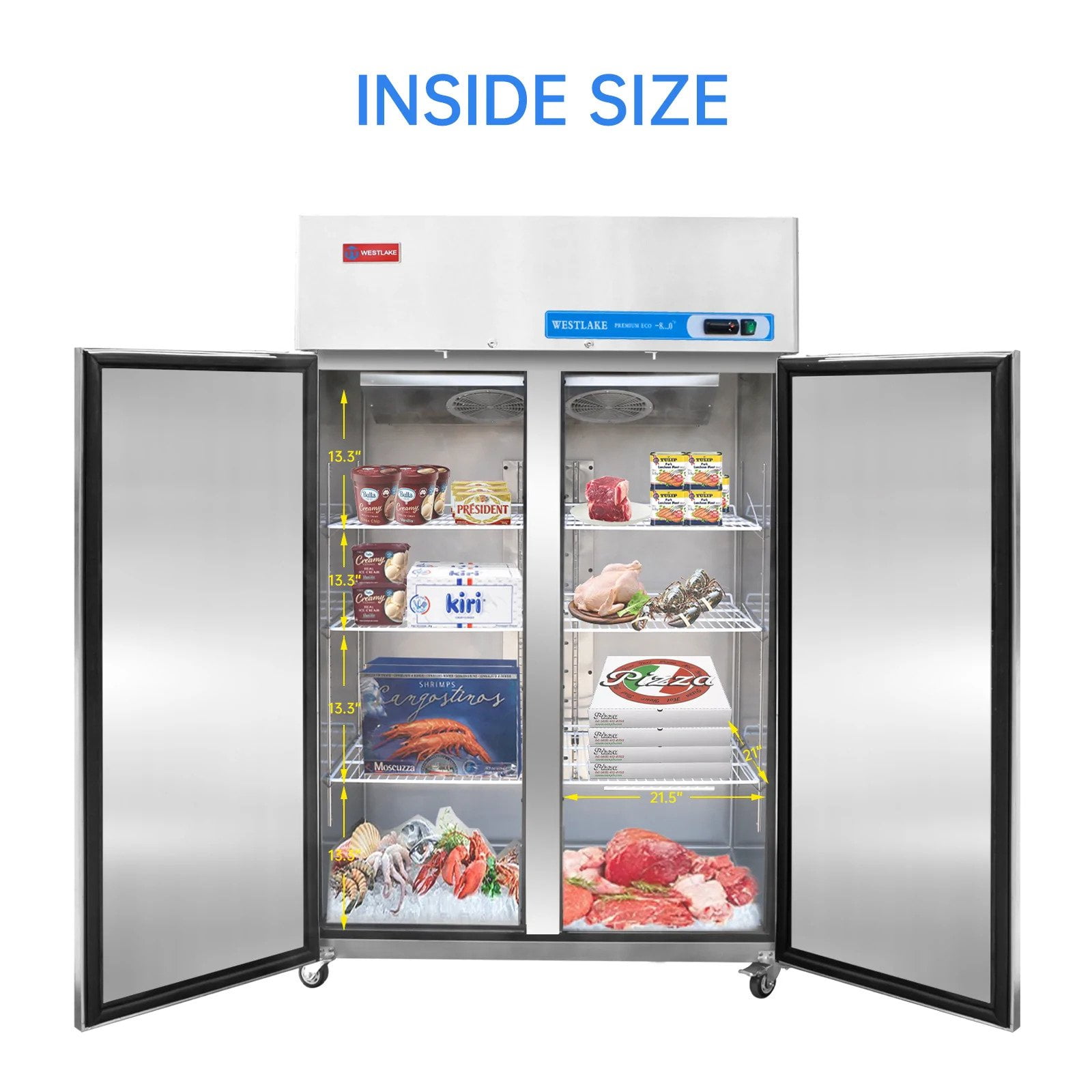 Westlake Commercial Reach-in Upright Freezer, 48" Double Solid Door Stainless Steel, 36 cu.ft ETL Certified Restaurant Freezer WK-48F