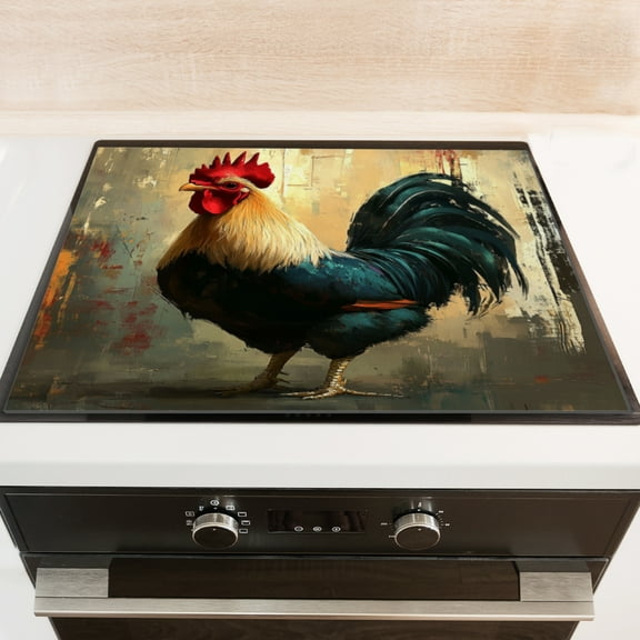 Silicone Stove Mat for Glass Top Stove, Stunning Painted Rooster Electric Stove Cover Mat, 28 x 20 Inch Heat - Resistant Gas Gtove Burner Covers Glass Stove Top Protector