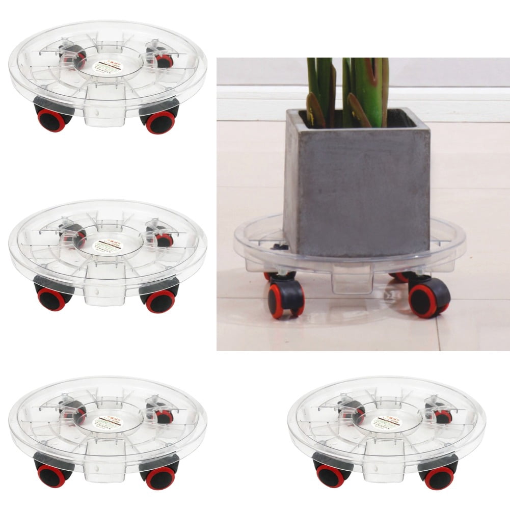 8Pcs Heavy-Duty Clear Plant Caddy with Wheels, Rolling Flower Pot Stand 11.8" Inner 13" Outer Diameter, Water Collection Plant Dolly for Large Indoor Outdoor Potted Plants