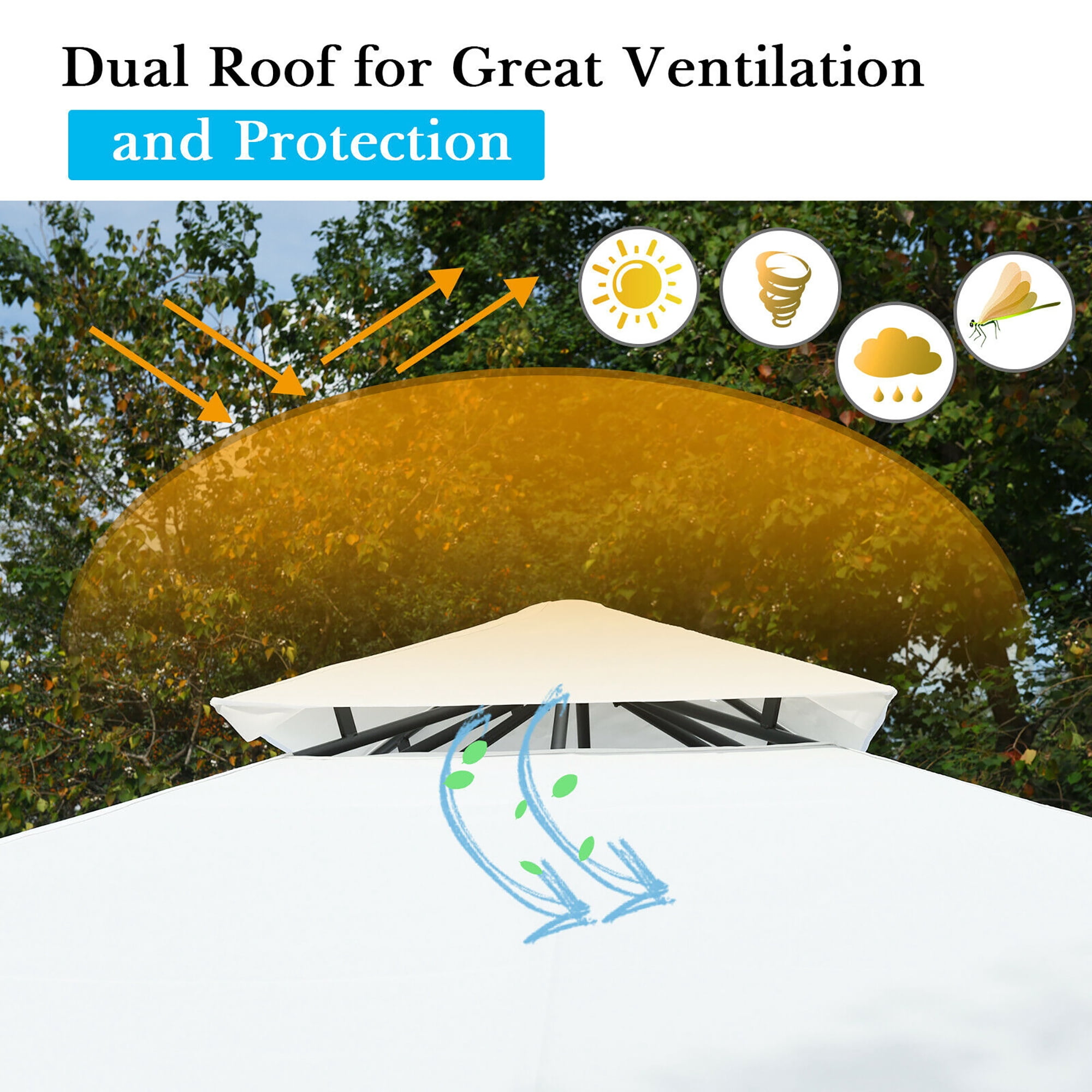 Costway 2 Tier 10'x10' Patio Gazebo Canopy Tent Steel Frame Shelter Awning W/Side Walls