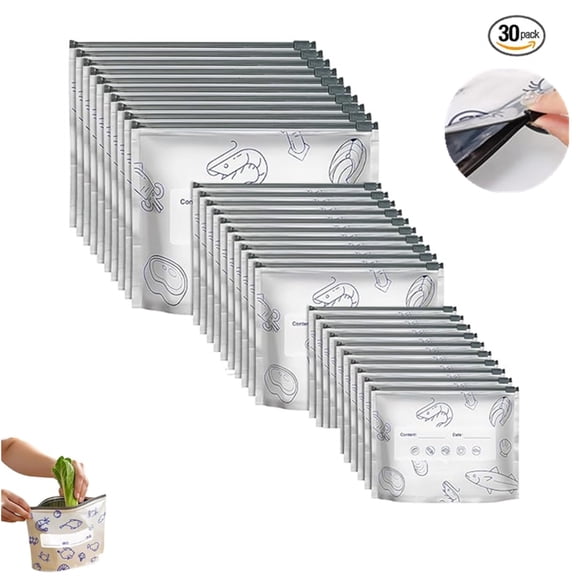 30PCS Reusable Aluminum Foil Storage Bags - 3 Sizes Stand Up Zipper Bags for Food Preservation, Meal Prep & Kitchen Organization (Small/Medium/Large)
