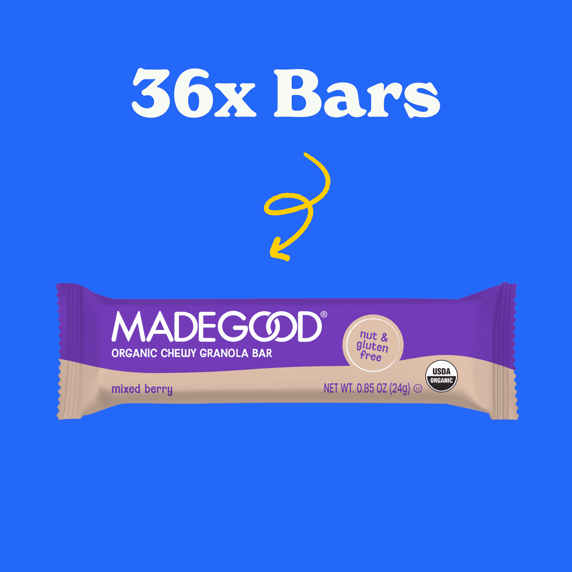 MadeGood Mixed Berry Granola Bars, 36 Healthy Snack Bars, 0.85 oz Each