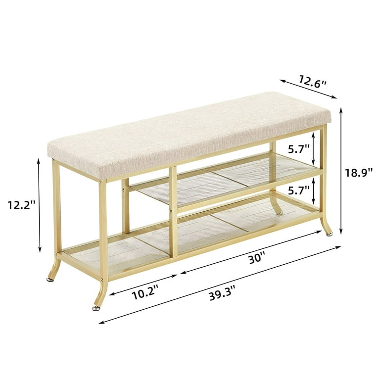 2 Tier Entryway Shoe Storage Bench Metal Frame Seat Shoe Rack Organizer  Stool