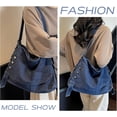 thumbnail image 6 of Sunyuer Women Vintage Washed Denim Hobo Bag, Large Capacity Commuter Shoulder Tote Handbag, Casual Retro Denim Crossbody Bag with Adjustable Strap for Work Travel Daily Use, 6 of 7
