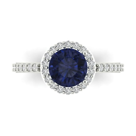 Halo Engagement Ring for Women - 1.86ct Simulated Blue Sapphire in 18K White Gold Promise Ring