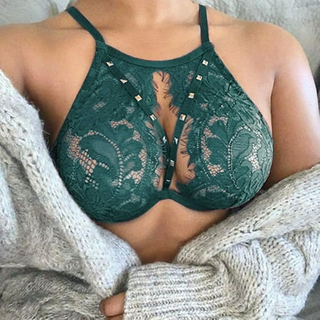

WGOUP Ladies Erotic Lingerie Sexy Eyelashes Lace Lace No Steel Rings No Padded Bra Army Green(Buy 2 Get 1 Free)
