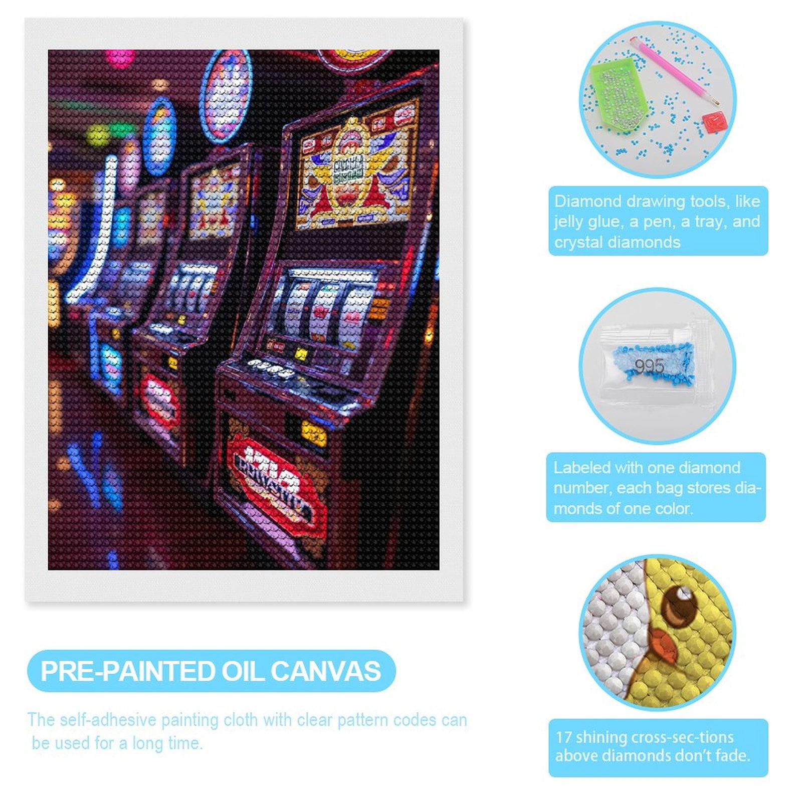 Diamond Art Kits for Adults, Arcade Gaming Machines Casino Lights 5D Diamond Painting Kits for Adults Beginners, DIY Full Drill Diamond Painting, Gem Art and Crafts 12x16