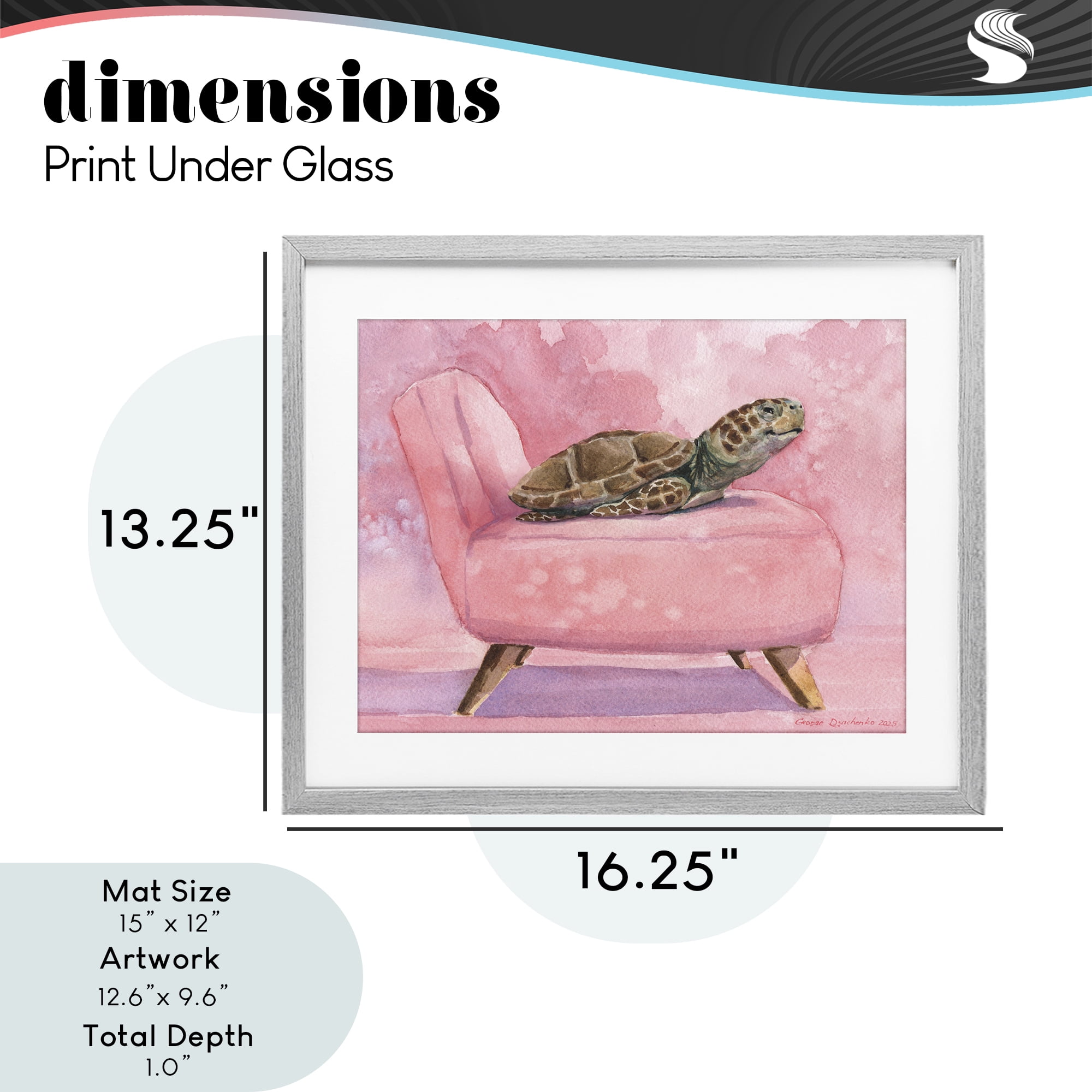 Stupell Industries Happy Turtle on Pink Chair Gray Framed Print Under Glass, design by George Dyachenko