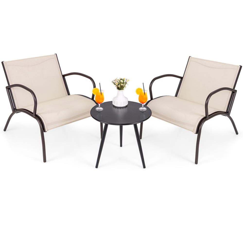 Topcobe 3 Piece Patio Metal Aluminum Wide Armchair and Table Set, Outdoor Patio Furniture for Garden Backyard Pool Deck-Rusic Brown