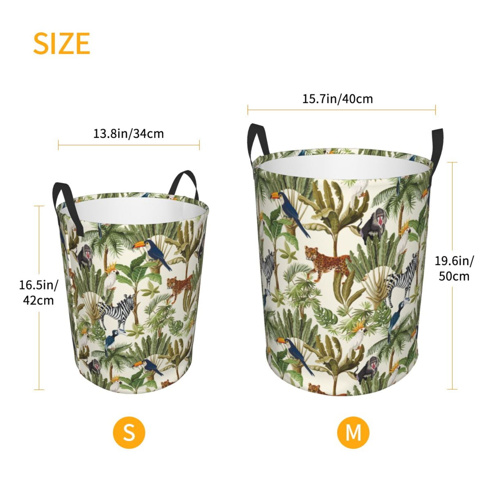 Large Laundry Basket with Handles - Jungle animals Kids Baby Dirty Clothes Laundry Hamper for Bedroom Aesthetic