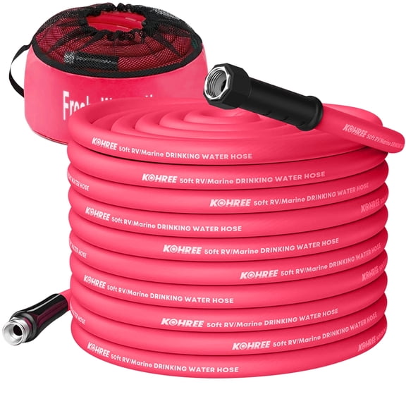 Kohree 50FT RV Water Hose with Storage Bag, 5/8'' ID Drinking Water Hose ,Heavy Duty Garden Hose,Rose red