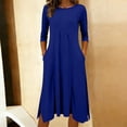 thumbnail image 5 of Bixock Women's Summer Midi Dresses,Casual Half Sleeve Dresses,Solid Color Crewneck Ruched with Pockets Loose Daily Office Leisure Wear Dresses, 5 of 5