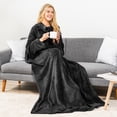 thumbnail image 2 of PAVILIA Black Fleece Wearable Blanket with Sleeves for Adults Women Men, Soft Warm Full Body Wrap Throw, Sweatshirt Pocket, Cozy Pullover Robe Blanket with Arm, Gifts for Christmas Mom Wife, 2 of 9