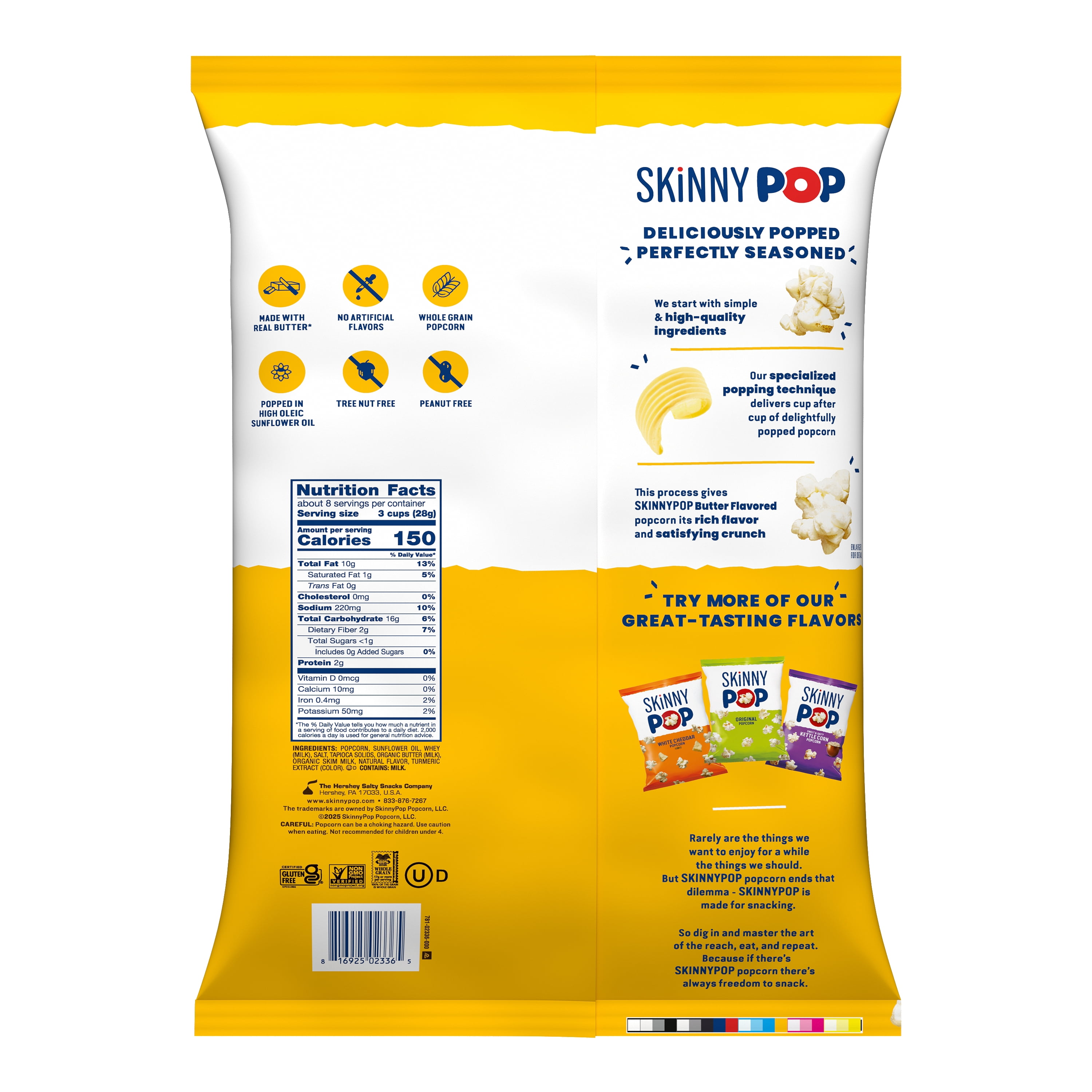 (6 pack) SKINNYPOP Butter Flavored, Gluten Free Popcorn Party Size Bag, 8 oz