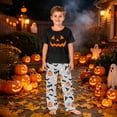 thumbnail image 2 of Halloween Family Pajamas Matching Set - 2 piece Pumpkin Face Short Sleeve Top and Pants Sleepwear,Cartoon Spooky Theme Halloween Pajamas for Family Photos for 8 Years Pjs, 2 of 6