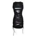 thumbnail image 5 of Outfmvch Black Dress Mini Skirt Solid Leather Sleeveless Strap Ruched Skinny Dress Slim-fit Leather Dress Womens Dresses Black Xl, 5 of 7