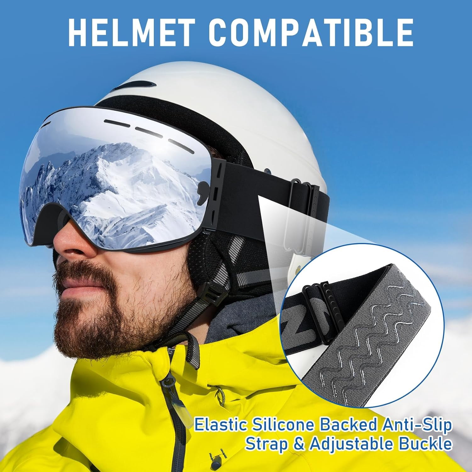 Ski Goggles Snowboard Goggles Adult - UV Protection Anti-Fog Snow Goggle Over Glasses Snow Goggles for Men,Women & Youth