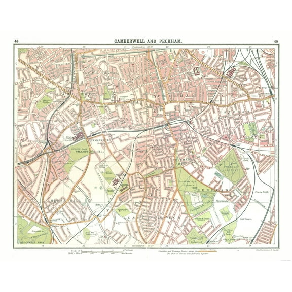 Historic Map - Camberwell Peckham London - Bartholomew 1921 - Vintage Wall Art