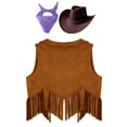 thumbnail image 4 of TiaoBug Kid Cowboy Cowgirl Costume 3 Pcs Set for Kids Halloween Carnival Party Role Play Dress Up Brown&Purple 12, 4 of 5