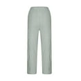 thumbnail image 5 of Womens Cotton Linen Pants Stripe Elastic Waist Wide Leg Crop Pants Casual Loose Comfy Lounge Trousers with Pockets, 5 of 6