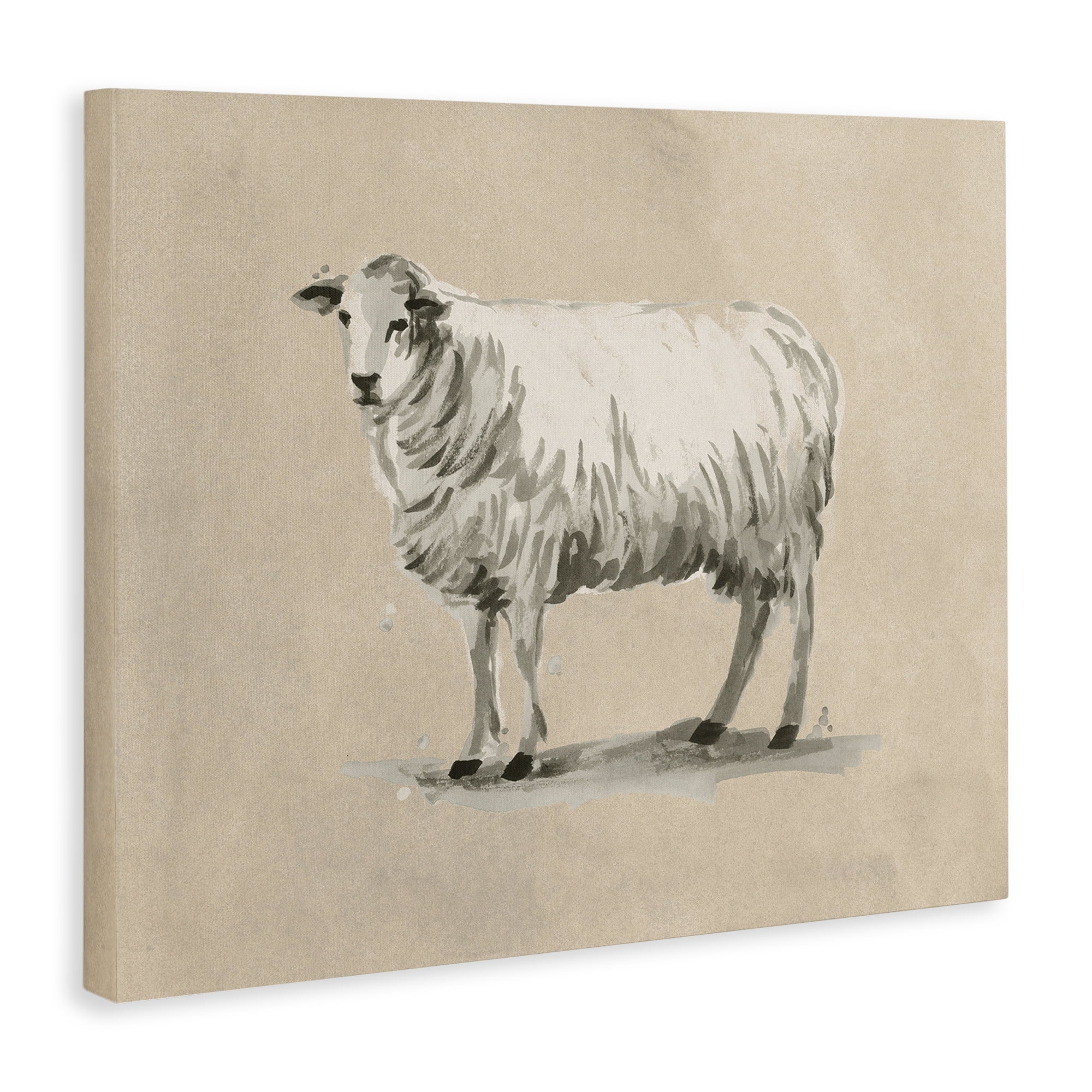 Stupell Industries Traditional Minimal Sheep Animals & Insects Painting Gallery Wrapped Canvas Art Print Wall Art, 40 x 30