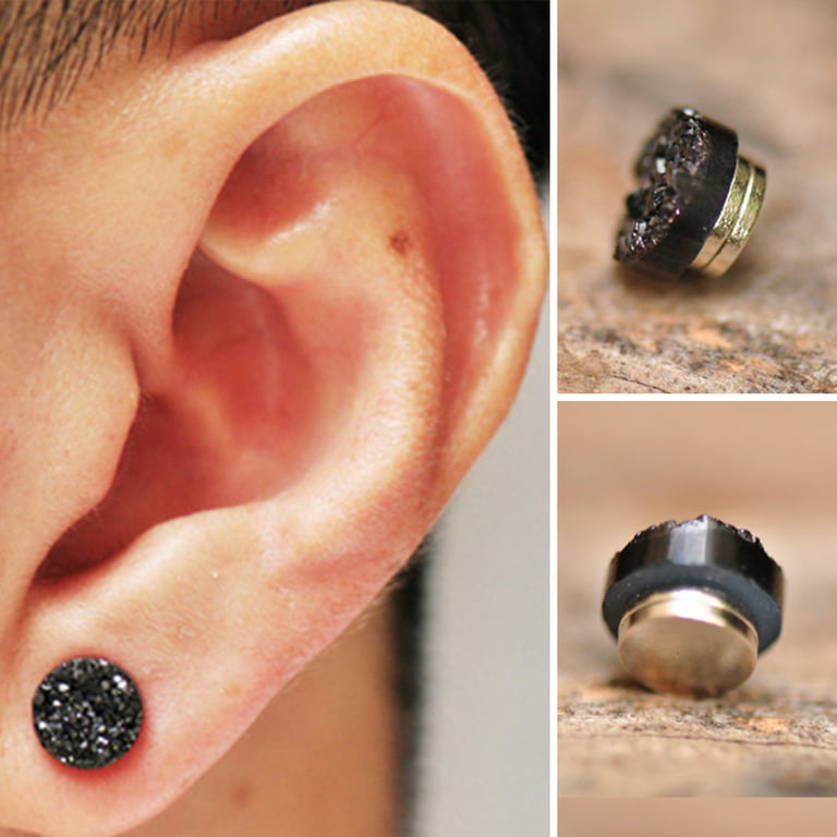 Mens Earrings Black Cuff Earrings Mens 6mm Clip on Earrings 