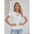 thumbnail image 5 of Womens Fashion Fall Clothes One Piece Cutout Tops short Sleeve Slim Fitted Shirts Tee Tshirts, 5 of 6
