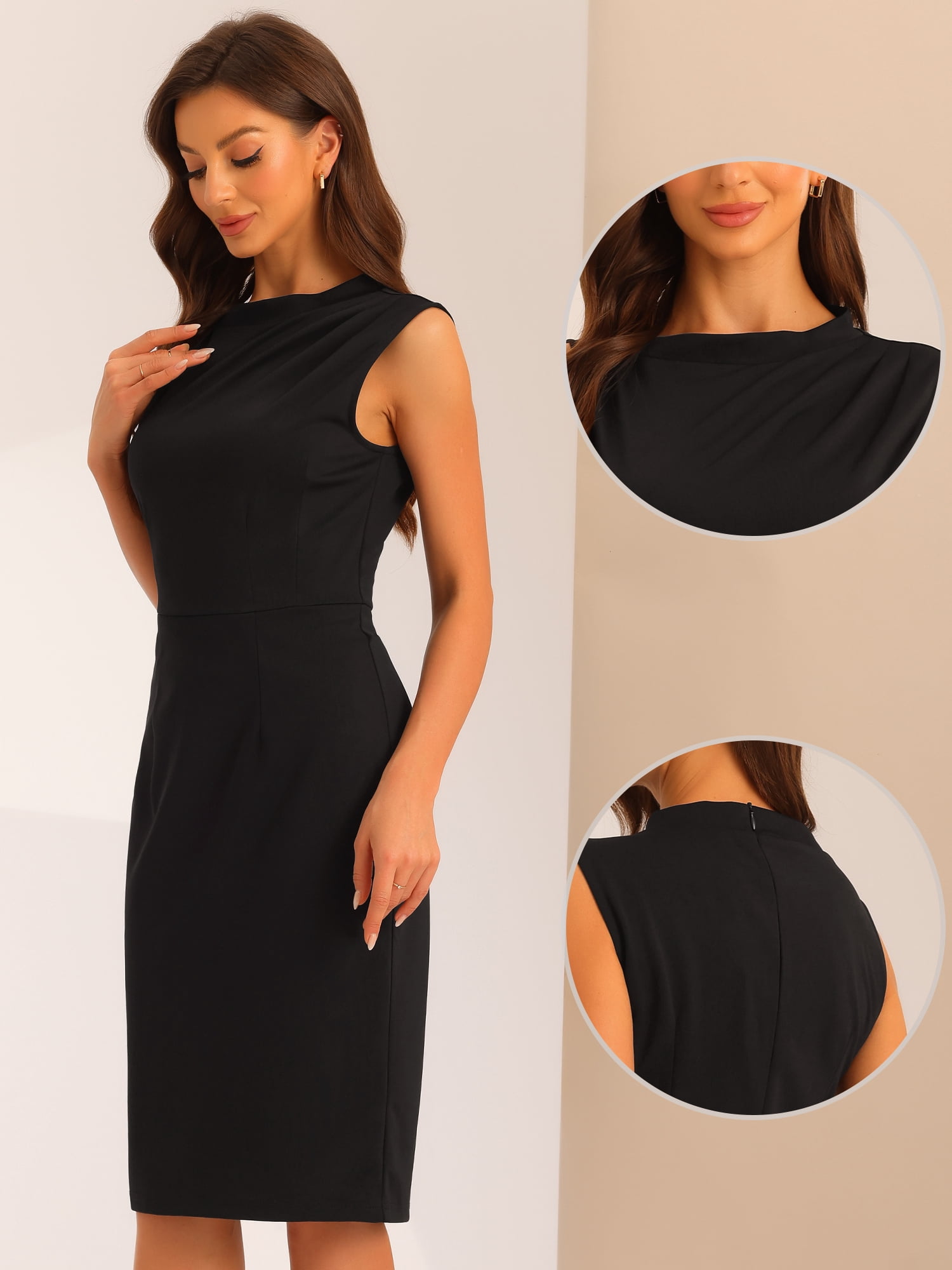 DARING DIVA Stand Collar Knee Length Sheath Dress XS Black