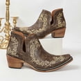 thumbnail image 4 of Cowboy Boots for Women Cowgirl Western Ankle Booties Snip Toe Low Chunky Stacked Heel Embroidered Slip On Boot, 4 of 6