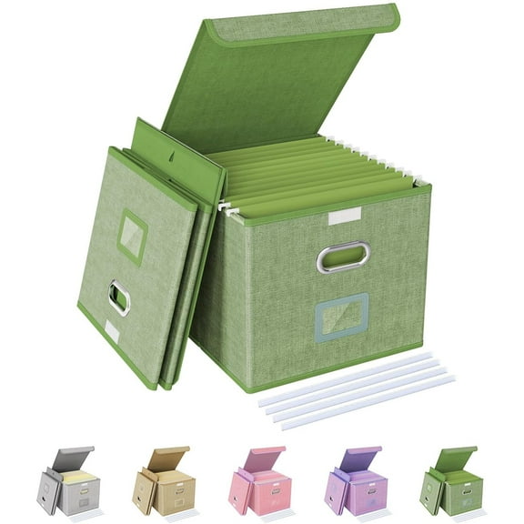 2 Pack File Organizer Box,File Box,Small File Cabinet for Letter Folders,Light Green Portable Filing Box,Hanging File Folder Organizer with Lid for Office/Decor/Home- without Folders