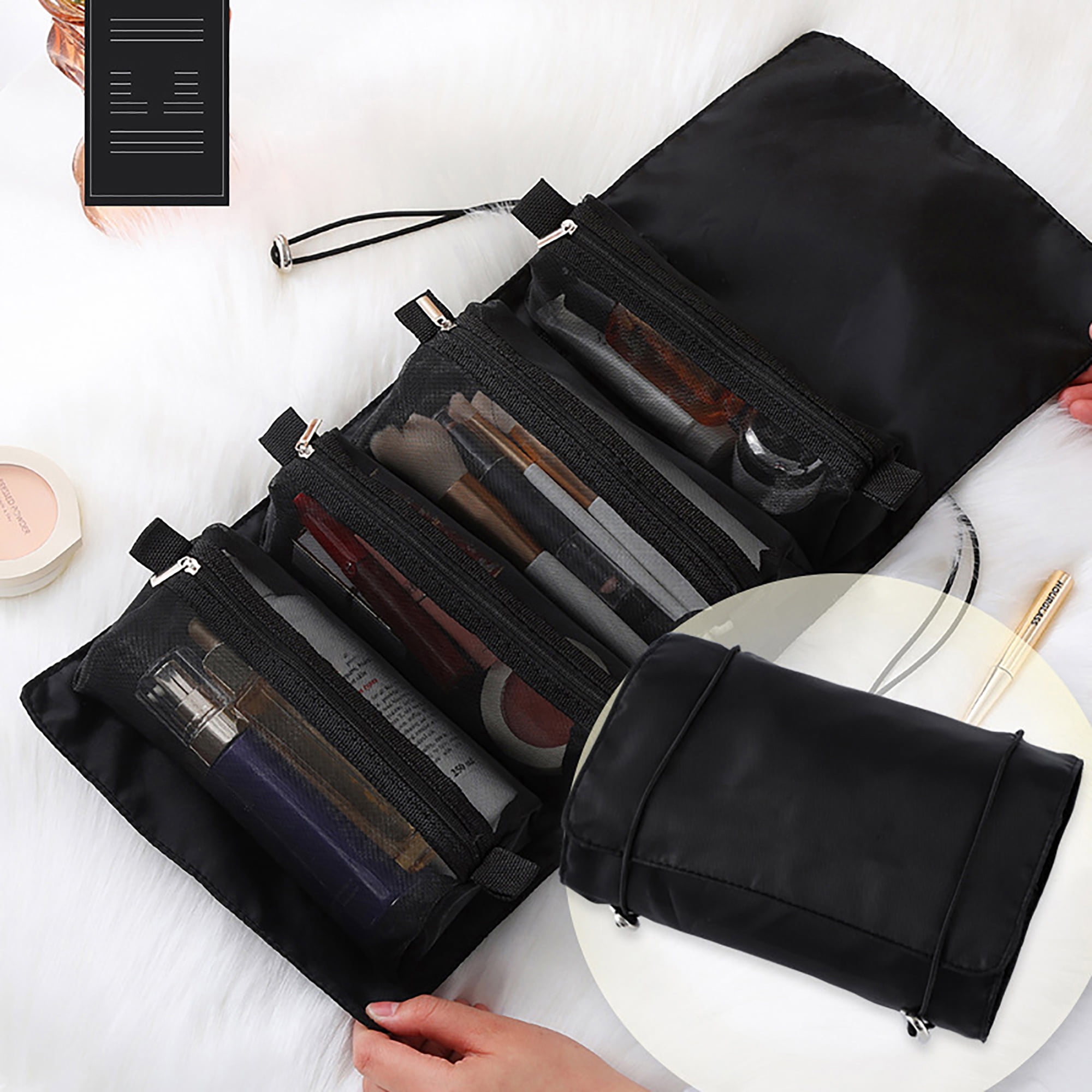 Hanging Rollup Makeup Bag Portable Toiletry Cosmetic Travel Bag