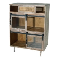 Benjara 47" Sideboard Server Cabinet- Sliding Doors- Iron- S&blast White Wood