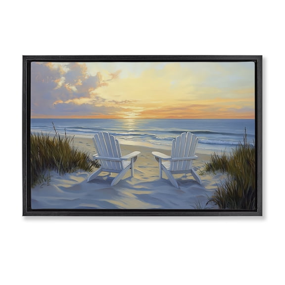 Stupell Industries Tropical Calm Beach Sunset Overlook Black Floating Frame Canvas Art, 25 x 17, by Petals Prints Design